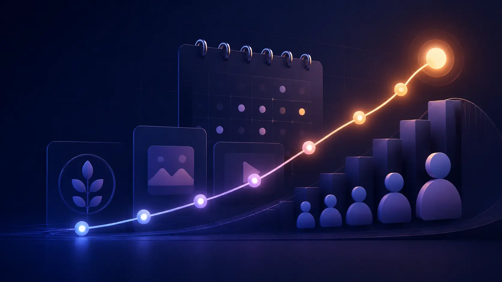 Abstract campaign calendar and audience growth path in SoneBoost colours
