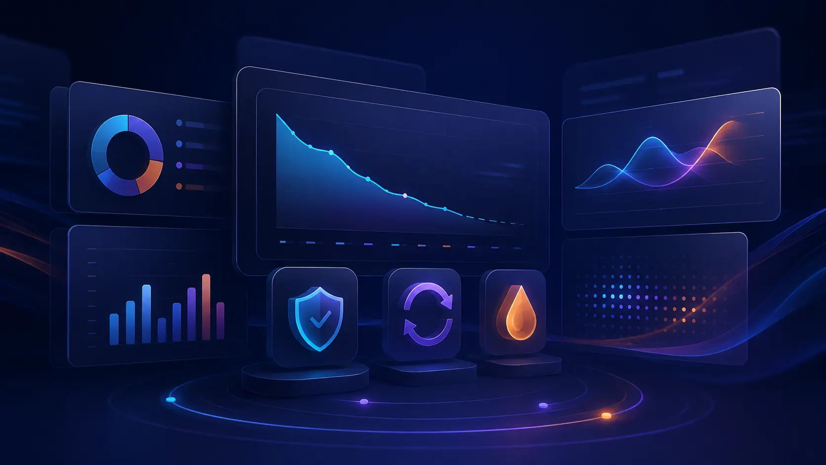 Abstract performance dashboards showing retention, refill and delivery metrics