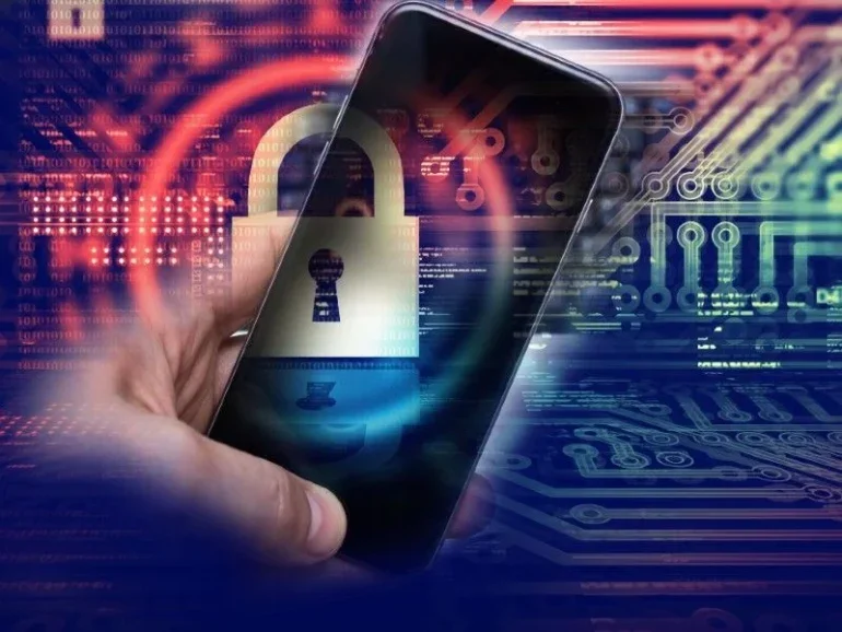 Smartphone with padlock symbol showing mobile security