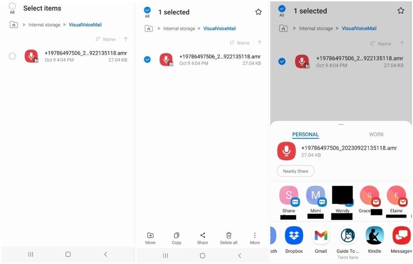 Saving a voicemail to a cloud storage option such as Dropbox.