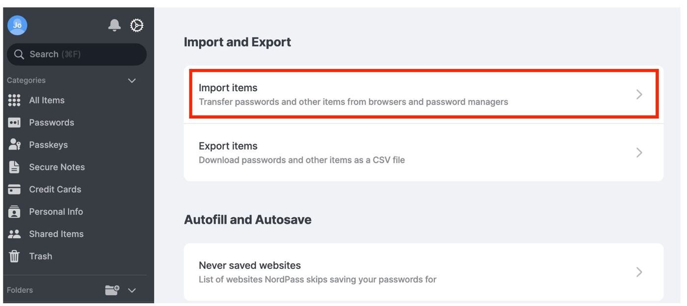 NordPass password import.