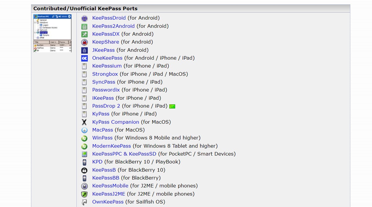 KeePass ports list.