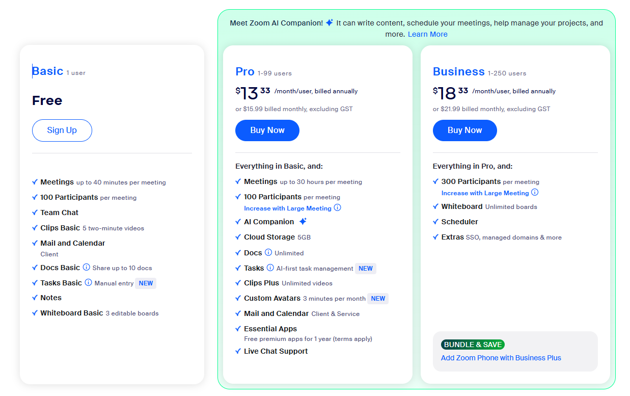 Zoom pricing.